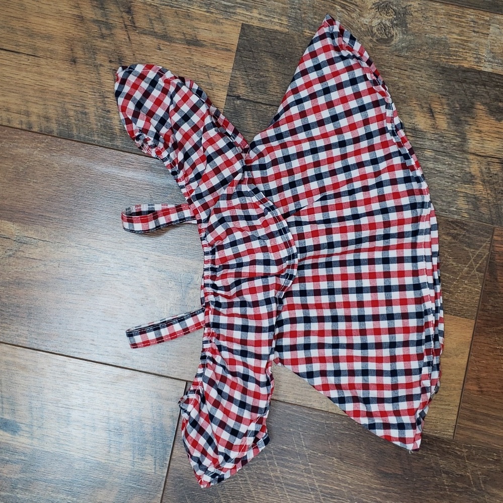 Way to Celebrate! Patriotic Red, White, & Blue Plaid Off the Shoulder Top, 18M